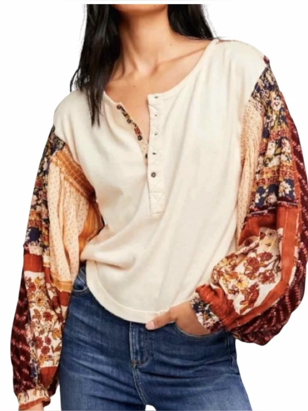 Free People Light Magic Long Sleeve Henley Tee Top Shirt size XS
